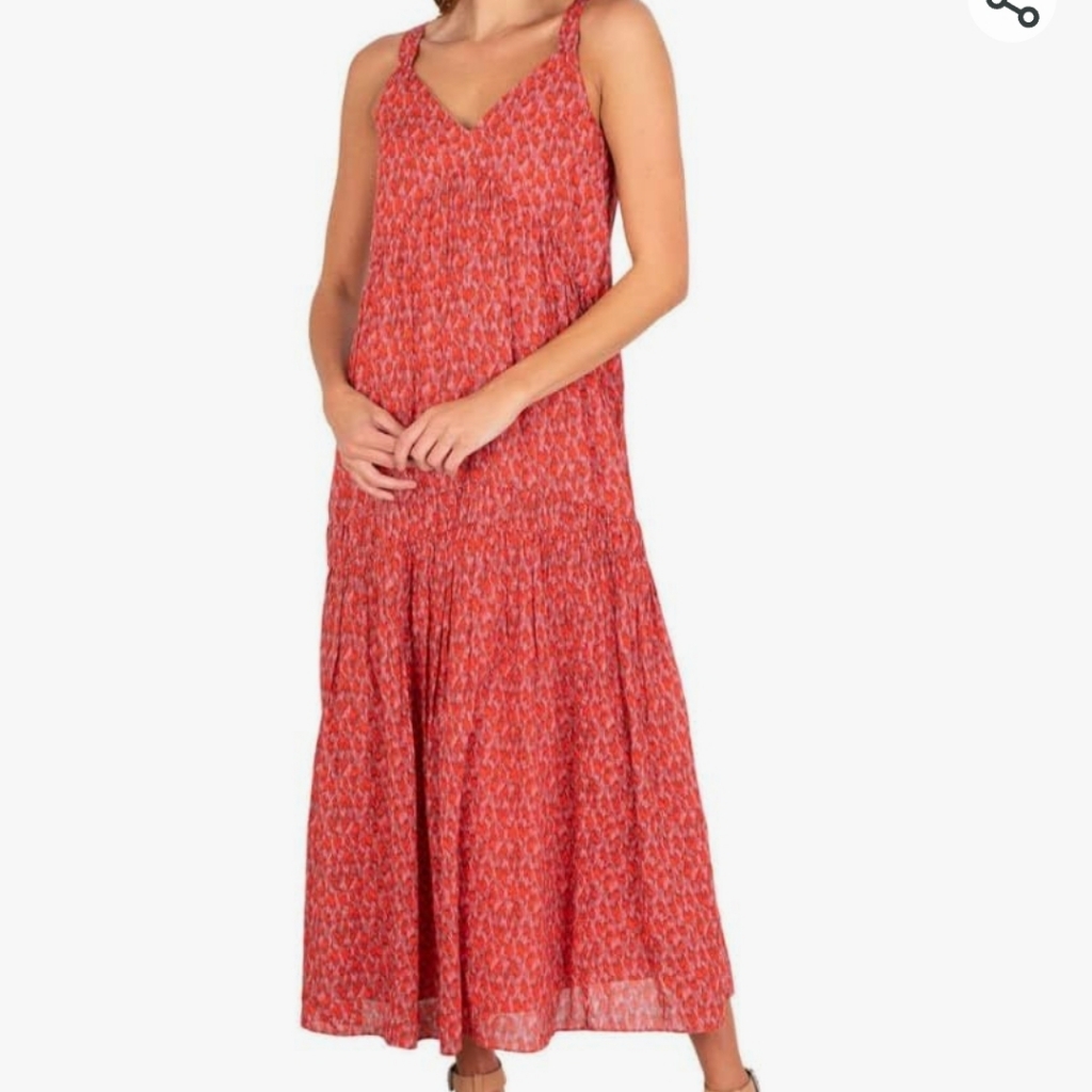 Joie Tiered Cotton Maxi Dress Fully Lined Tea Rose Red Pink Print Size Small